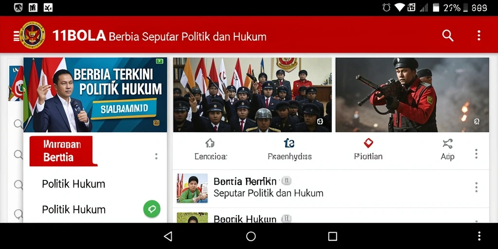Antarmuka aplikasi berita Politik dan Hukum 11BOLA yang informatif.