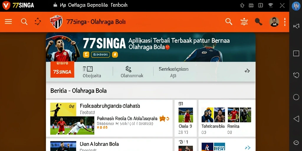 Antarmuka aplikasi 77SINGA menampilkan berita olahraga bola terbaru.