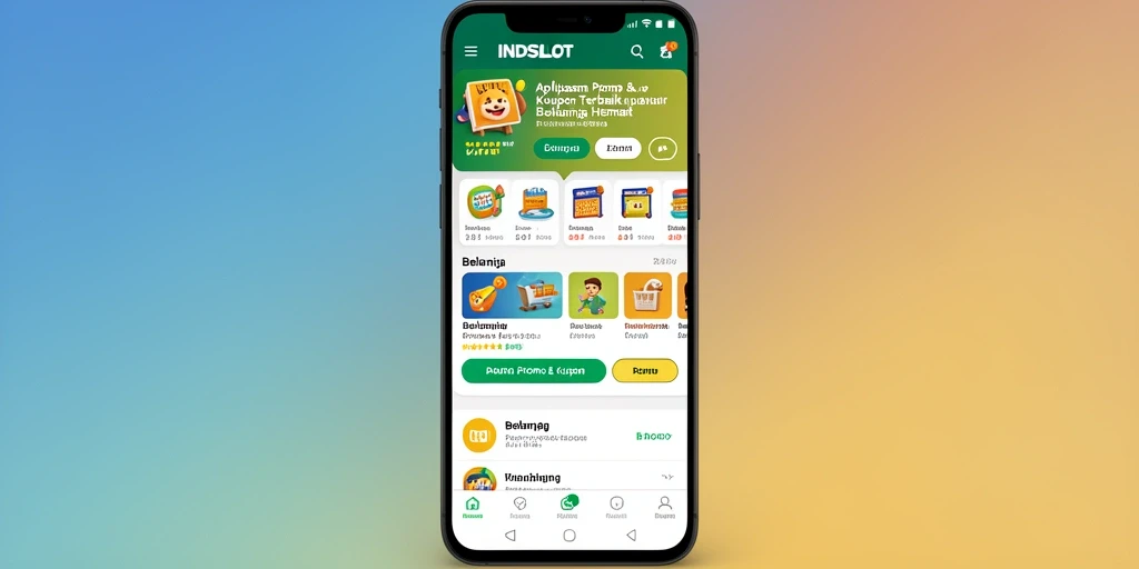 Tampilan antarmuka menarik dari aplikasi INDSLOT dengan berbagai kupon dan promo.