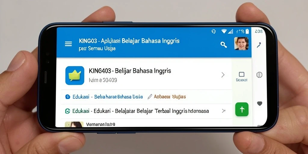 Screenshot utama KING403 yang menampilkan antarmuka aplikasi Belajar Bahasa Inggris.