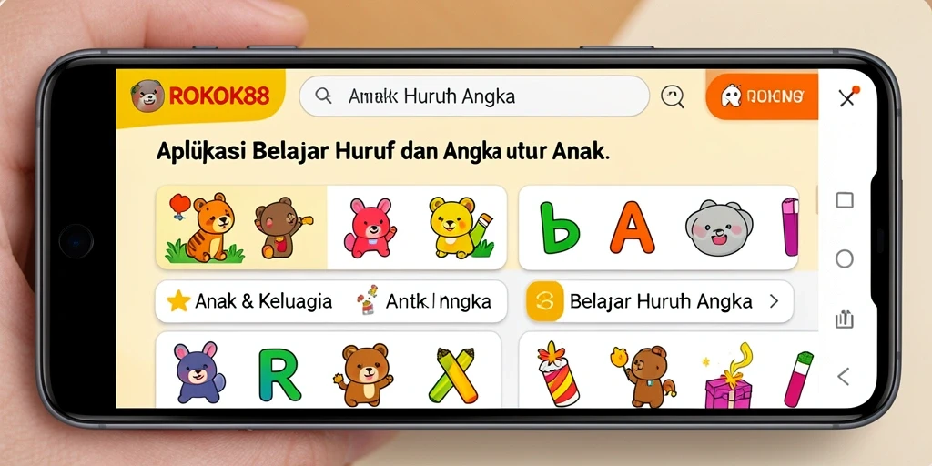 Tampilan antarmuka aplikasi ROKOK88 dengan permainan edukatif.